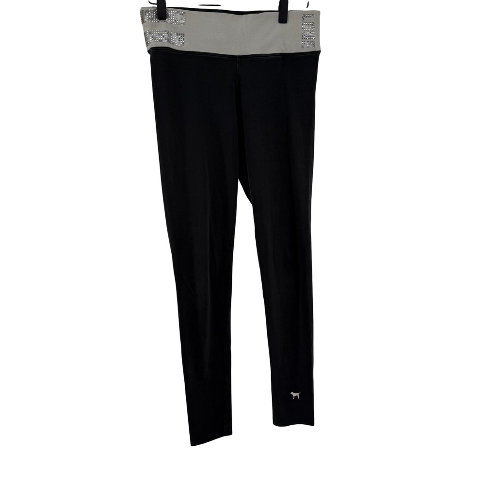 PINK Victoria's Secret Yoga Leggings Black Rhinestone Waistband Size S - Picture 3 of 8